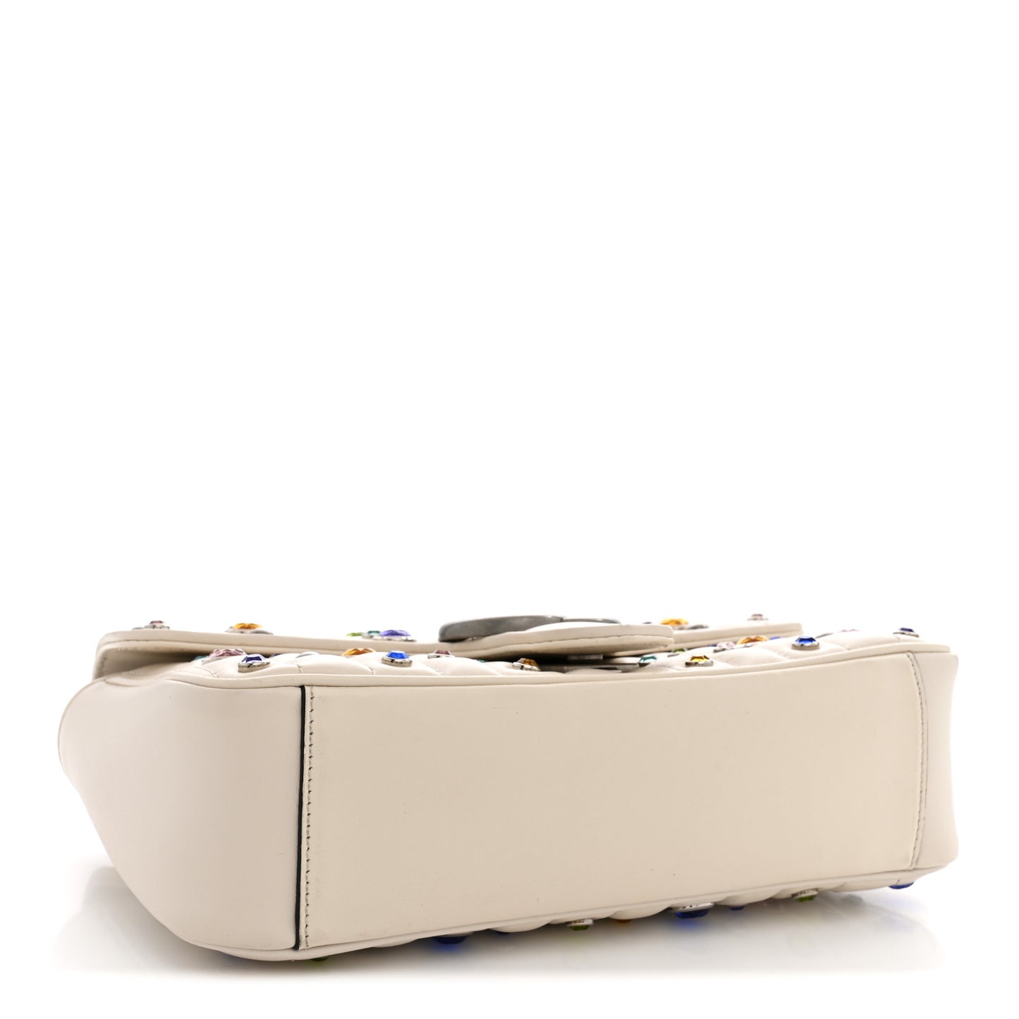 Calfskin Crystal Matelasse Aria Small GG Marmont Shoulder Bag Mystic White Multicolor