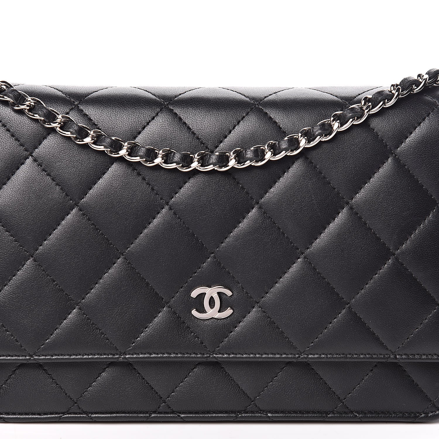 Chanel Lambskin Quilted Wallet On Chain WOC Black 13 of 13