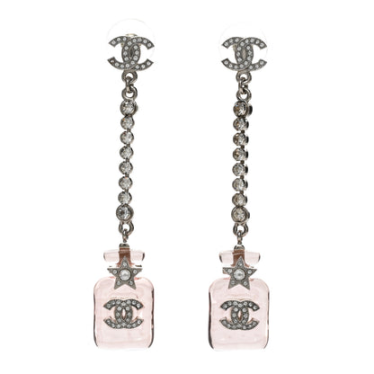 Chanel Resin Crystal CC Star Perfume Bottle Drop Earrings Silver Pink 1 of 4