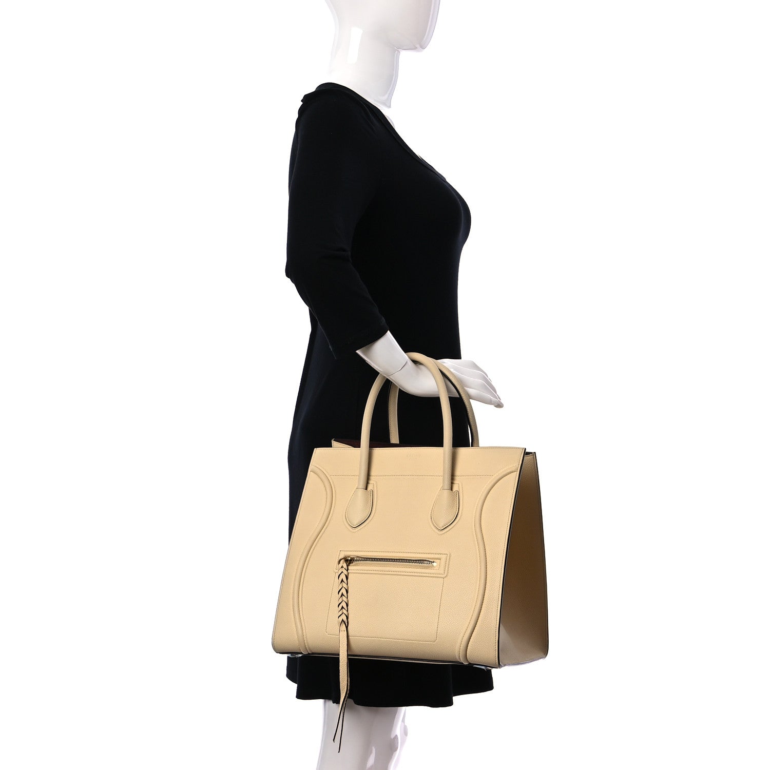 Celine Drummed Calfskin Medium Phantom Luggage Cream 2 of 11
