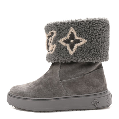 Louis Vuitton Suede Calfskin Shearling Snowdrop Flat Ankle Boot 37 Grey 1 of 10