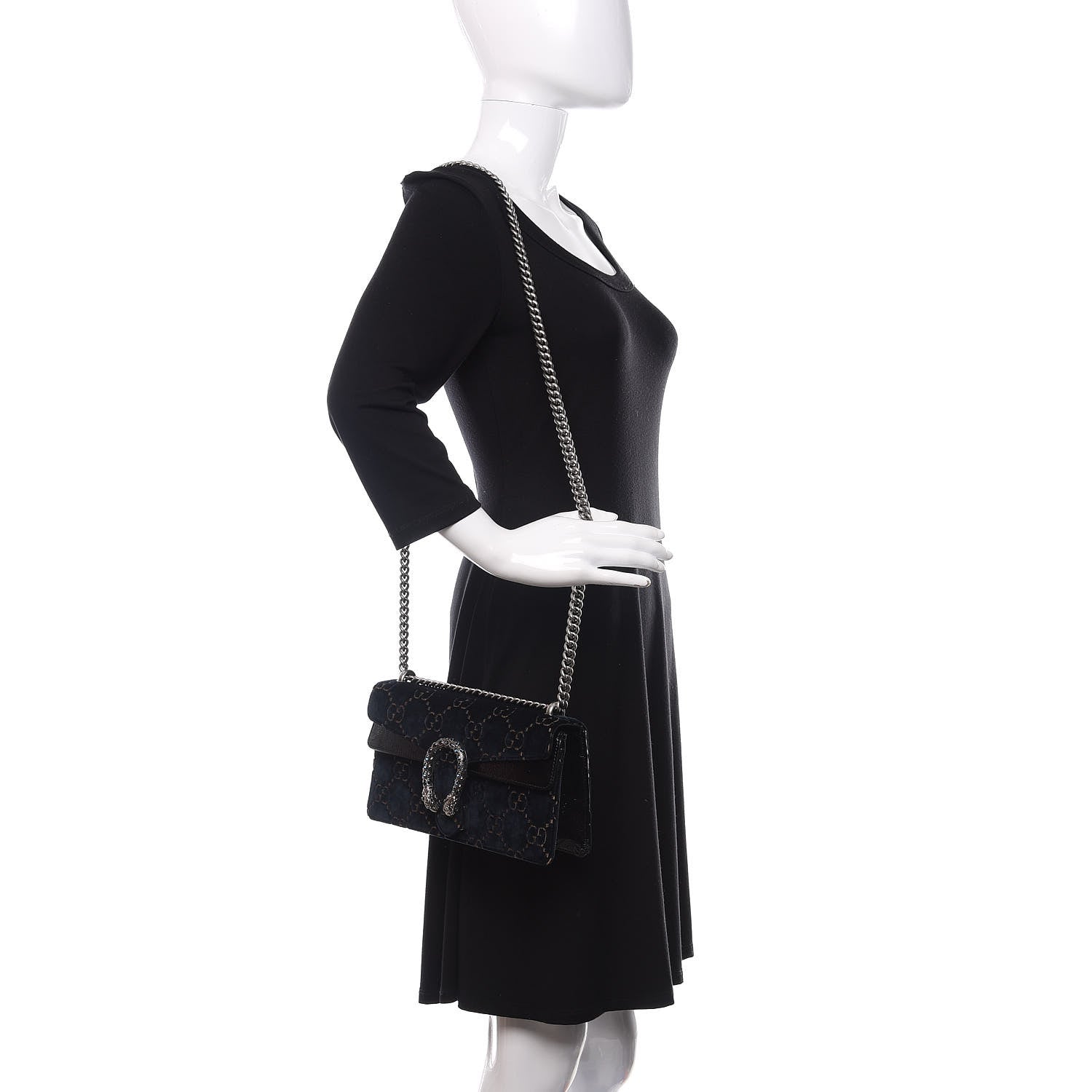 Gucci Velvet Skipper Crystal GG Monogram Small Dionysus Shoulder Bag Blue Beige Black 2 of 14