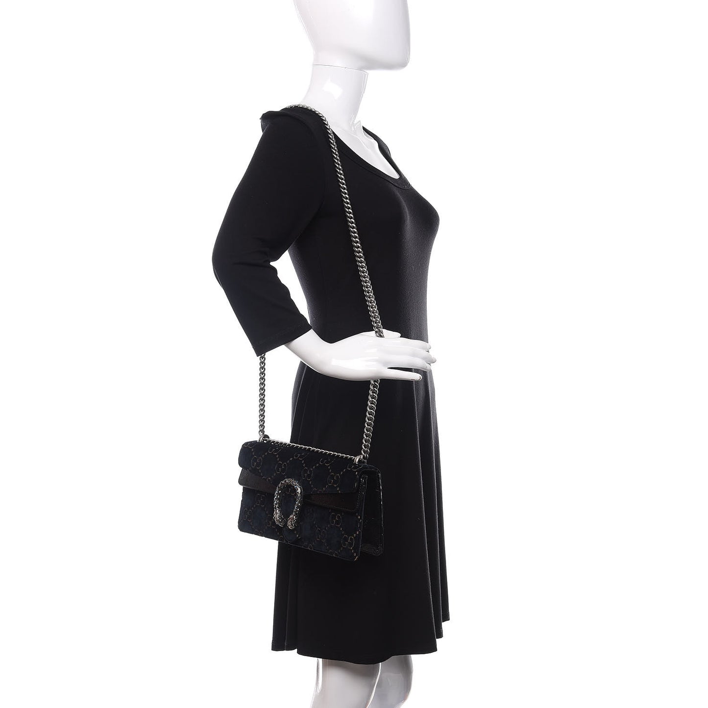 Velvet Skipper Crystal GG Monogram Small Dionysus Shoulder Bag Blue Beige Black