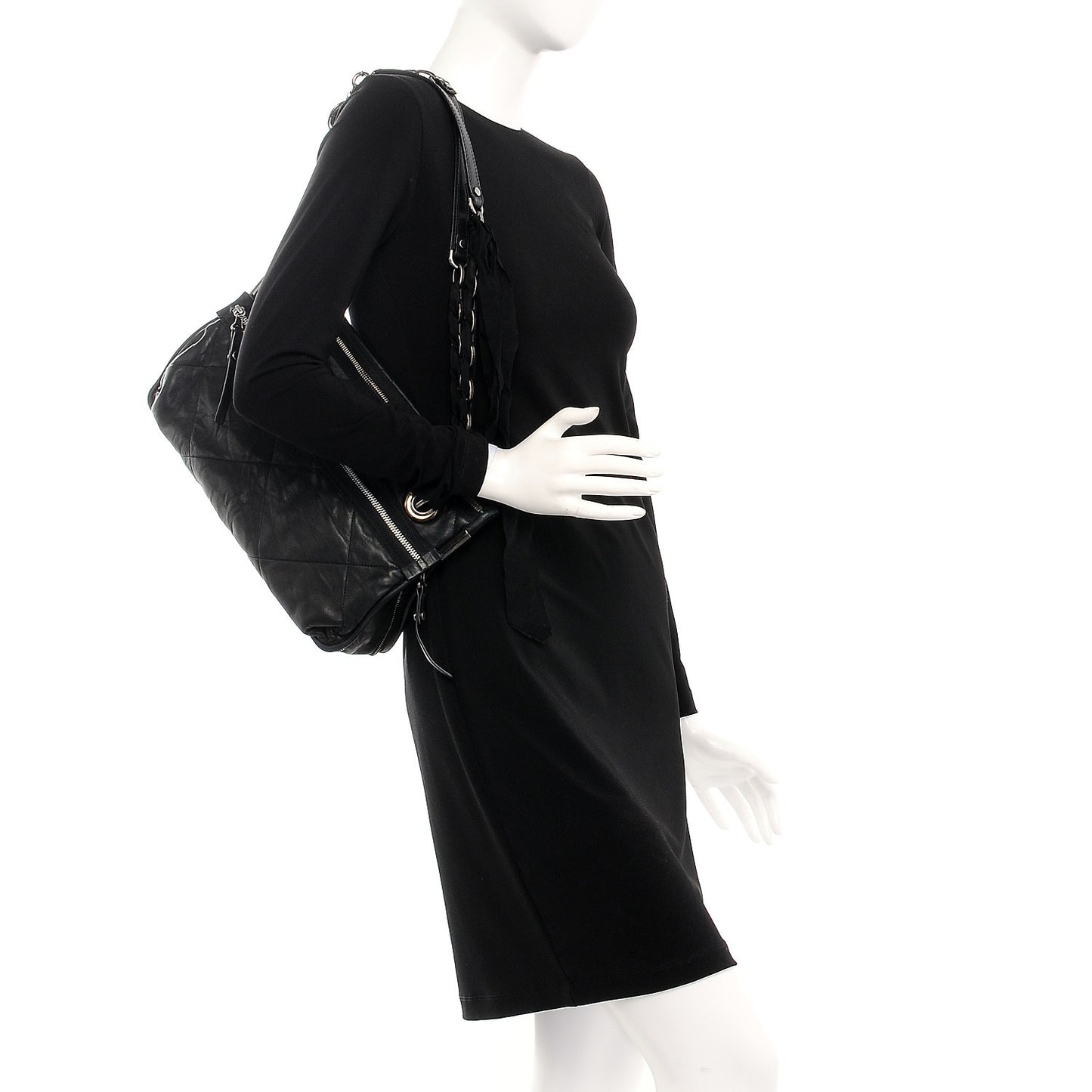 Lambskin Quilted Medium Amalia Shoulder Bag Black
