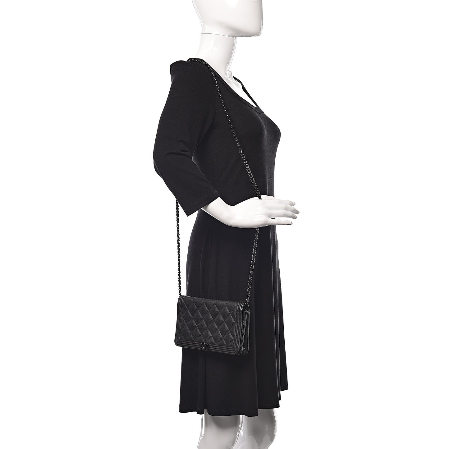 Caviar Chevron Quilted Boy Wallet On Chain WOC Black