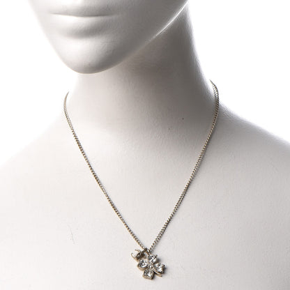 Chanel Crystal CC Four Leaf Clover Pendant Necklace Gold 2 of 7