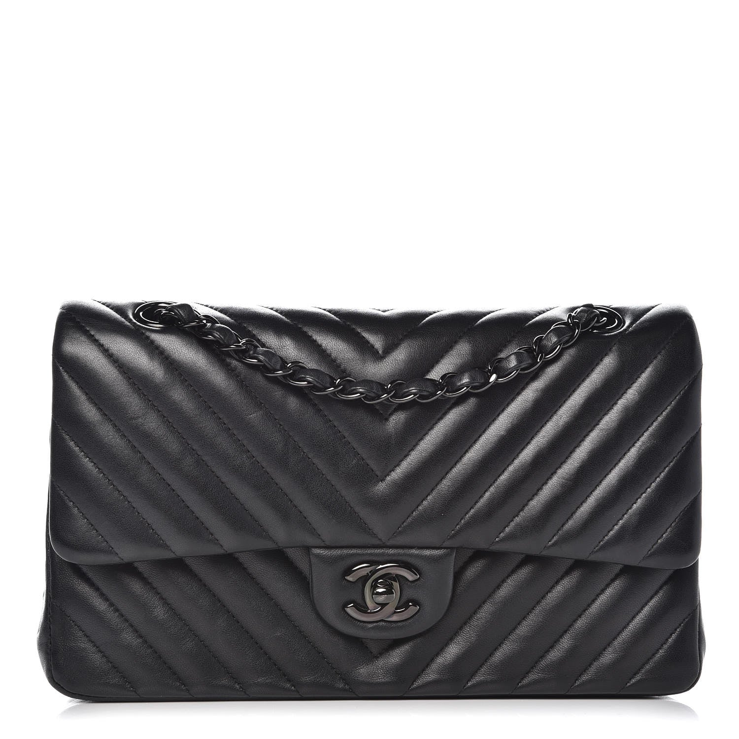 Chanel Lambskin Chevron Quilted Medium Double Flap So Black 1 of 16