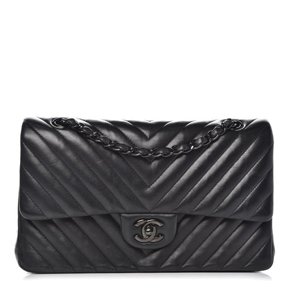Chanel Lambskin Chevron Quilted Medium Double Flap So Black 1 of 16