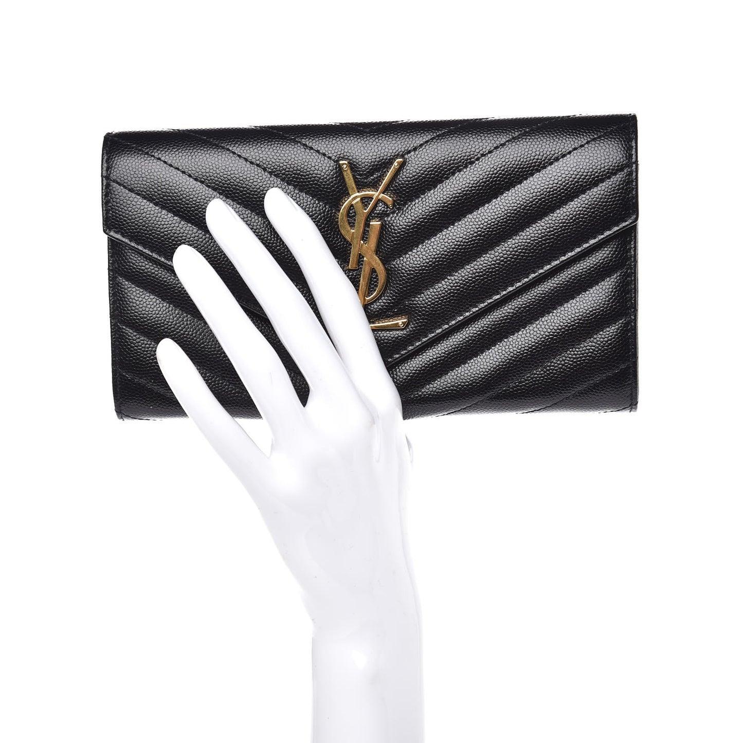 Grain De Poudre Matelasse Chevron Monogram Flap Wallet Black