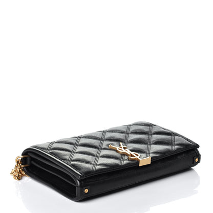 Saint Laurent Lambskin Diamond Quilted Becky Chain Wallet Black 4 of 9