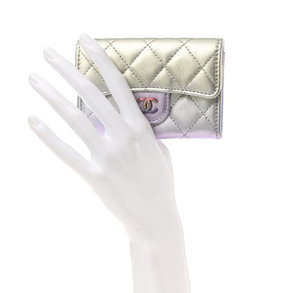 Chanel Gradient Metallic Calfskin Quilted Flap Card Holder Wallet Silver Blue Yellow Purple 2 of 11
