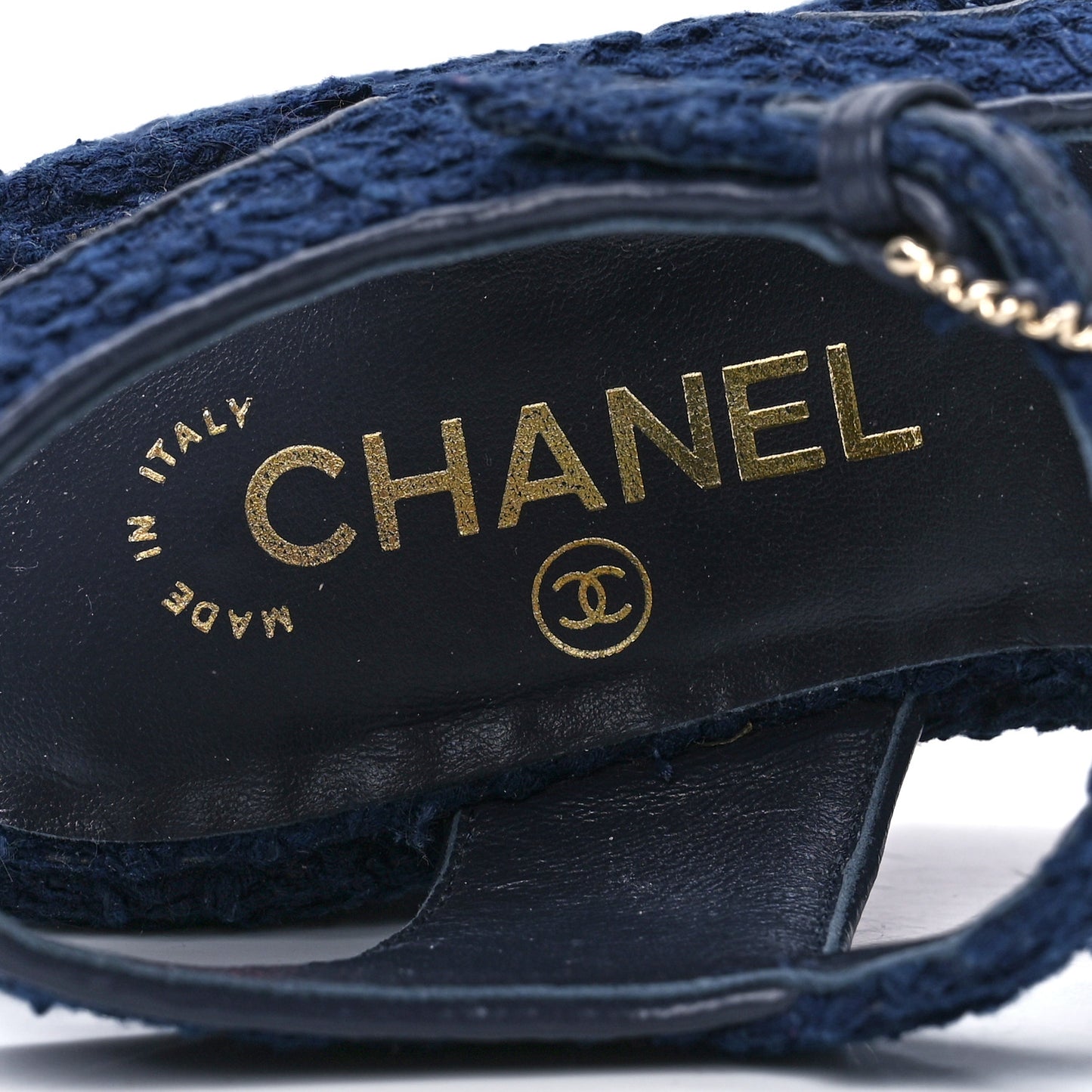 Silk Linen Tweed Quilted CC Platform Sandals 37 Navy Blue Gray