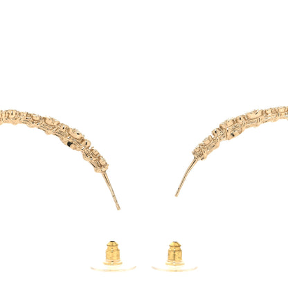 Chanel Crystal Camellia CC Hoop Earrings Gold 3 of 5