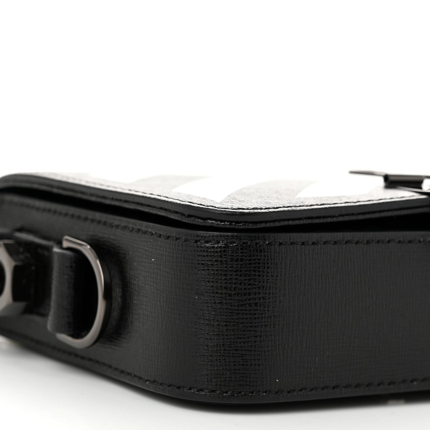 Saffiano Striped Mini Diag Binder Clip Bag Black White Yellow