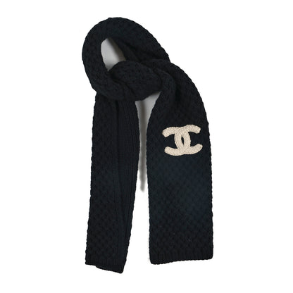 Chanel Cashmere Knitted CC Scarf Black 1 of 3