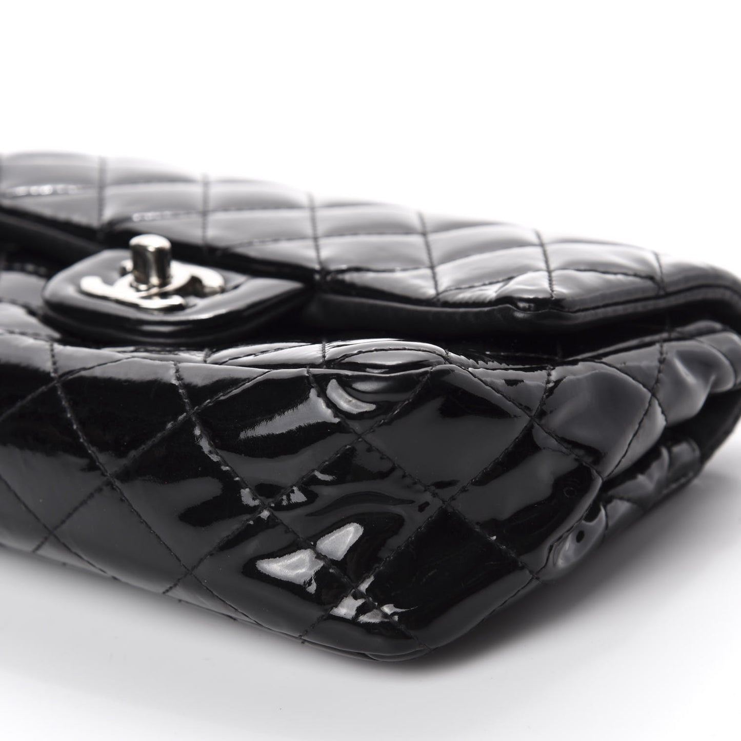 Patent Calfskin Quilted Mini Rectangular Flap Black