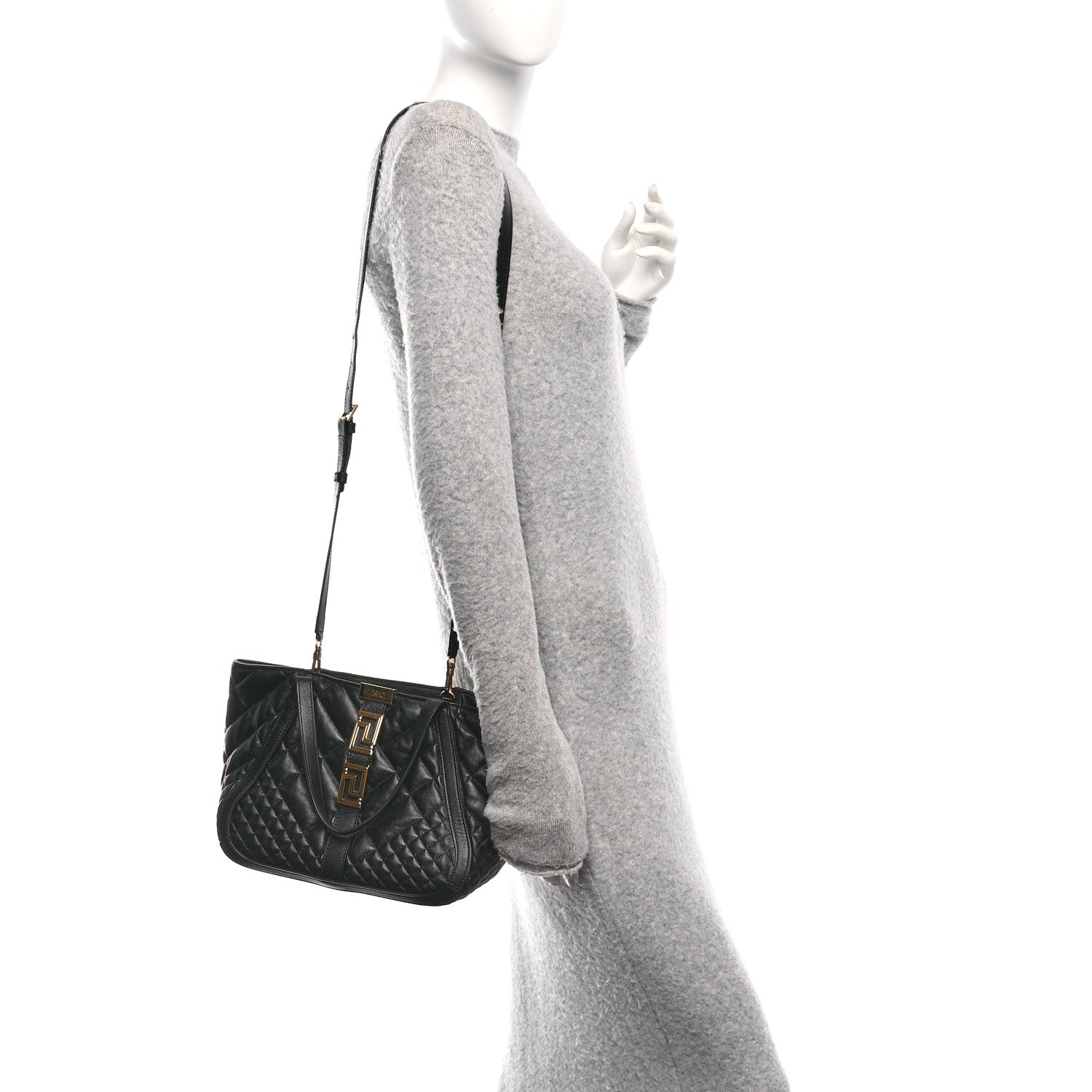 Versace Calfskin Quilted Greca Versace Small Goddess Tote Bag Black 2 of 10