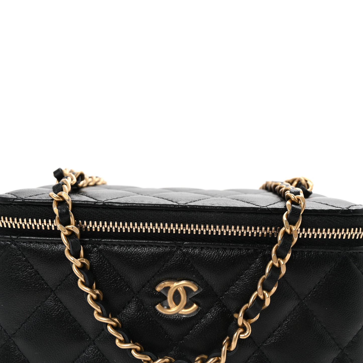 Lambskin Quilted Pearl Crush Small Vanity Case With Chain Black