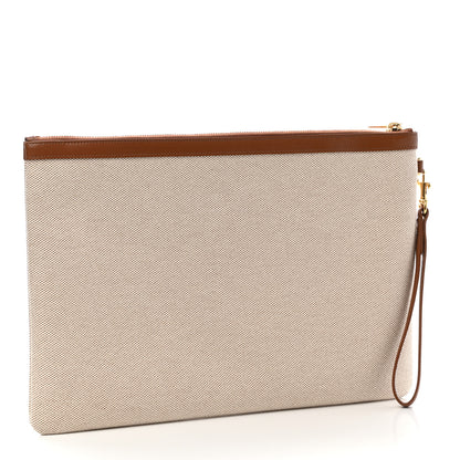 Saint Laurent Canvas Monogram Zipped Pouch Natural Beige Brick 3 of 7