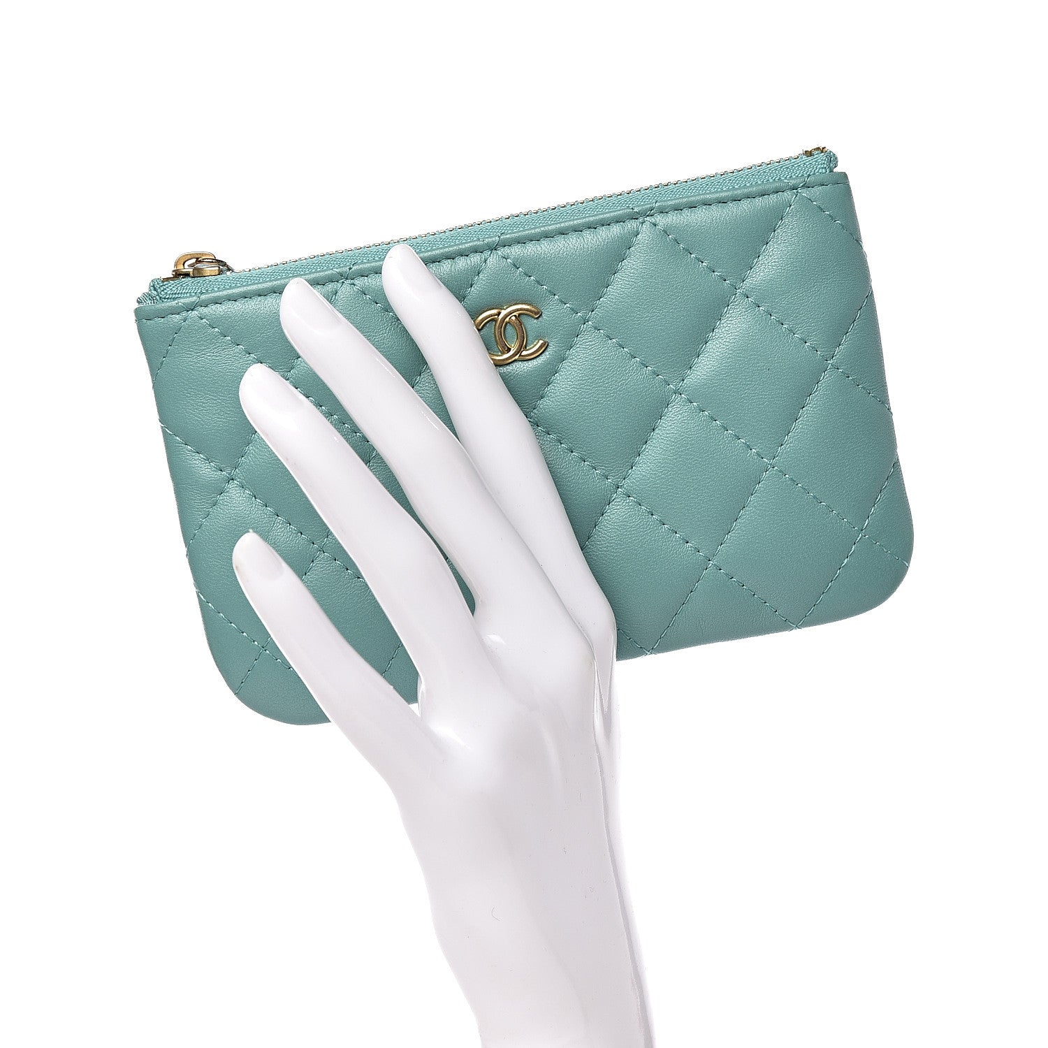 Chanel Lambskin Quilted Small Cosmetic Case Green 2 of 10
