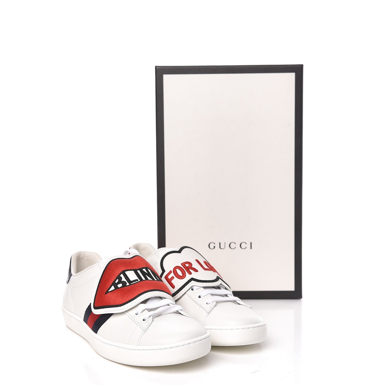 Gucci Calfskin Ayers Blind For Love Embroidered Womens Ace Sneakers 35.5 White 13 of 13