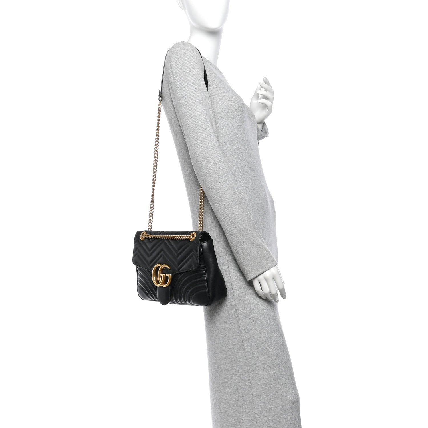 Gucci Calfskin Matelasse Medium GG Marmont Shoulder Bag Black 2 of 10