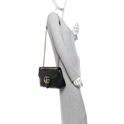 Gucci Calfskin Matelasse Medium GG Marmont Shoulder Bag Black 2 of 10