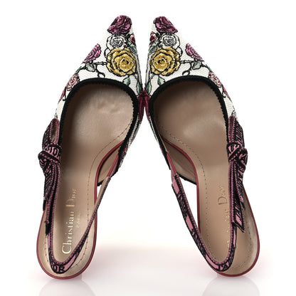 Christian Dior Canvas Embroidered Florilegio Ribbon J'Adior Slingback 65mm Pumps 37.5 White Multicolor 2 of 14