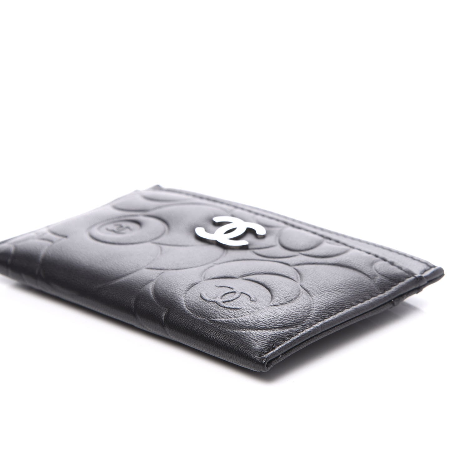 Chanel Lambskin Camellia Embossed Card Holder Black 6 of 10