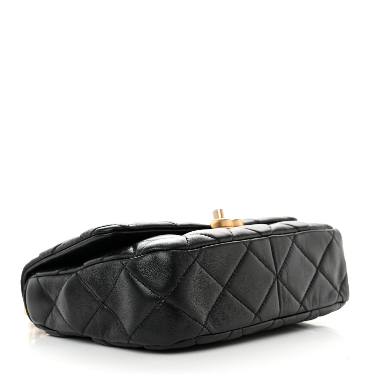 Lambskin Quilted Small Lacquered Chain Flap Black