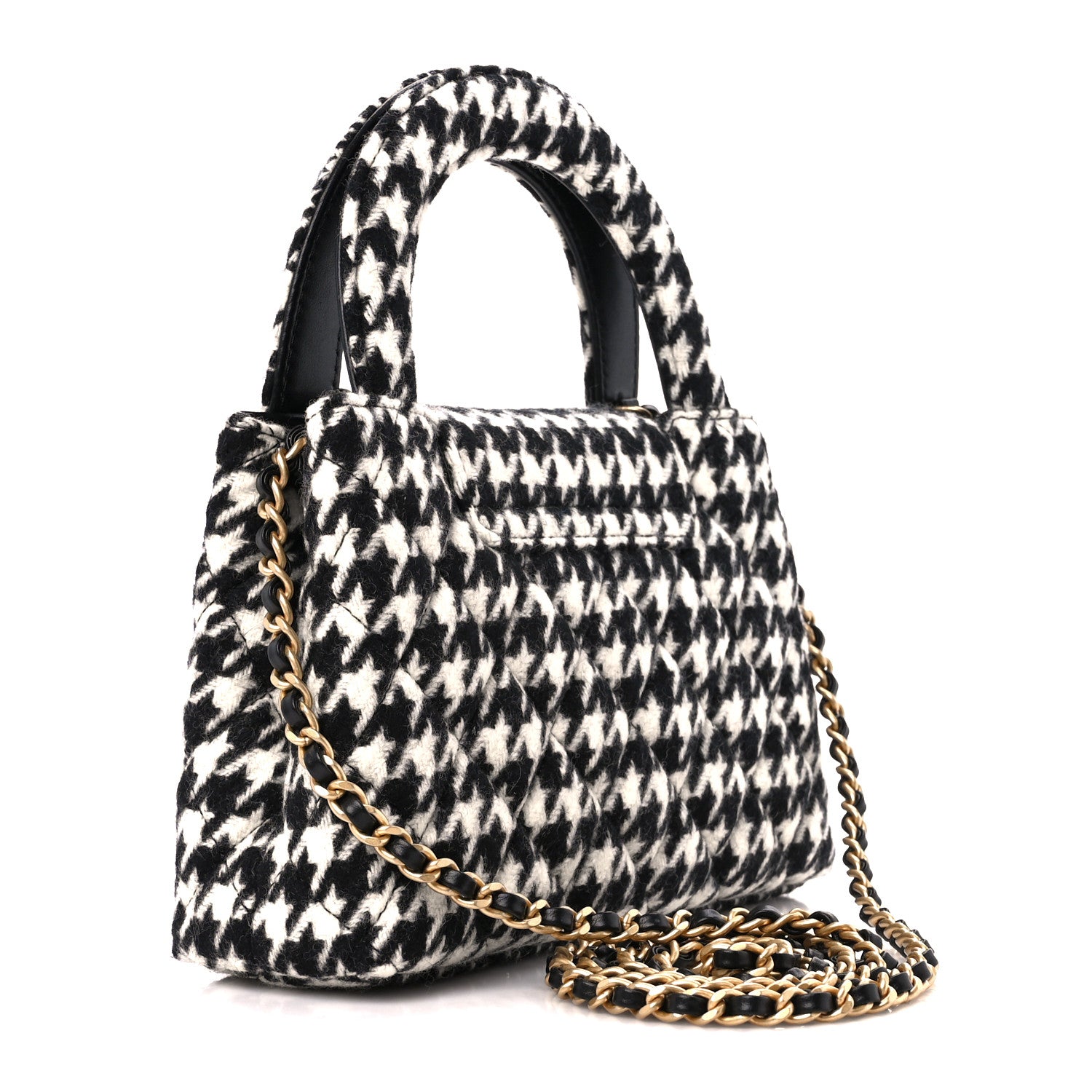 Chanel Tweed Houndstooth Quilted Nano Kelly Shopper Black White 3 of 11
