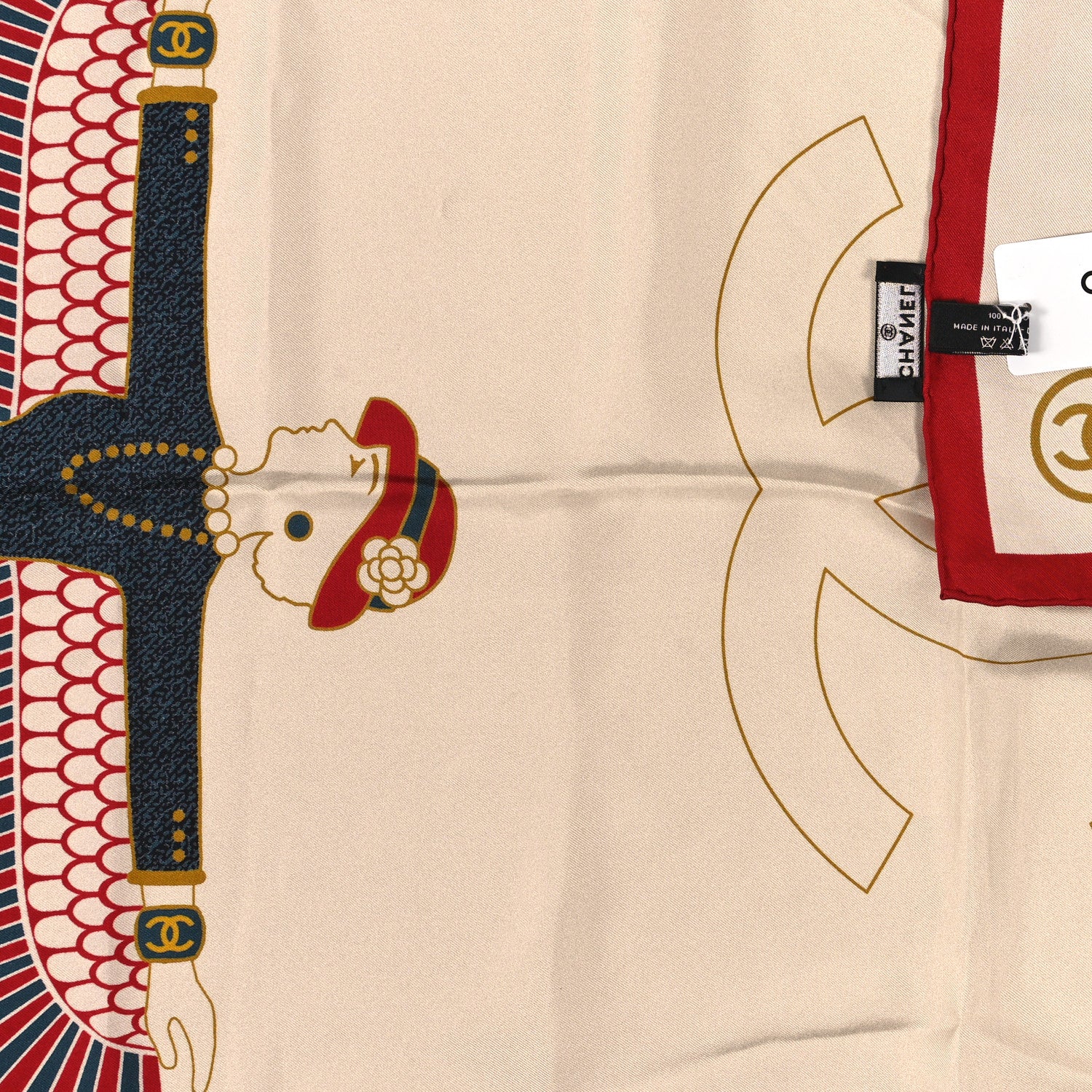 Chanel Silk Metiers D'Art Egypt Square Scarf Beige Red 3 of 3