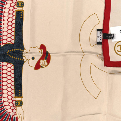 Chanel Silk Metiers D'Art Egypt Square Scarf Beige Red 3 of 3