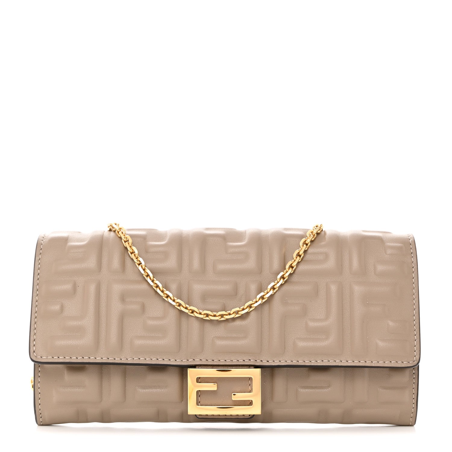 Fendi Nappa Matisse FF Embossed Continental Wallet On Chain Dove Gray 1 of 7