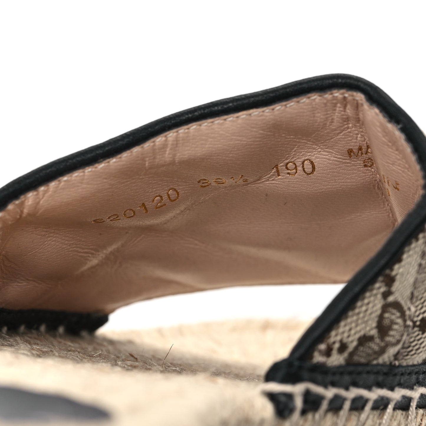 Monogram Matelasse GG Marmont Espadrille 20mm Slide Sandals 39.5 Beige Ebony Black