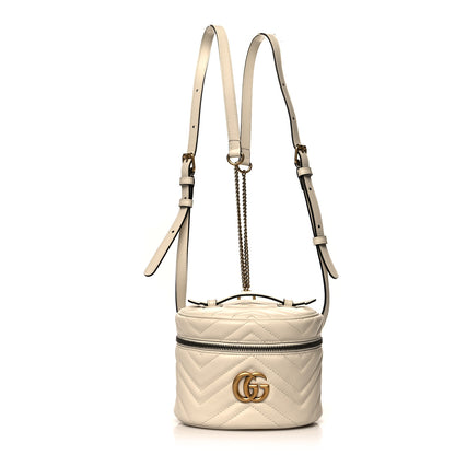 Gucci Calfskin Matelasse Mini GG Marmont Round Backpack White 1 of 10