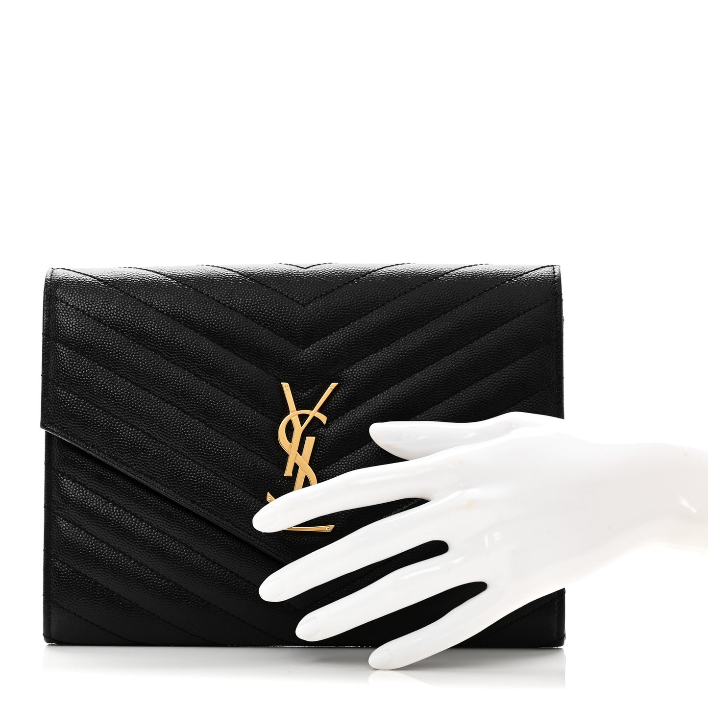 Grain De Poudre Matelasse Chevron Monogram Envelope Clutch Black