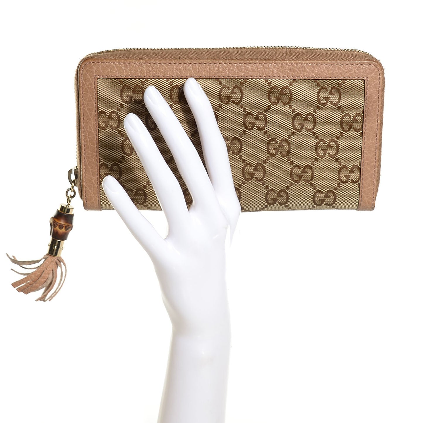Monogram Bamboo Tassel Zip Around Wallet Beige