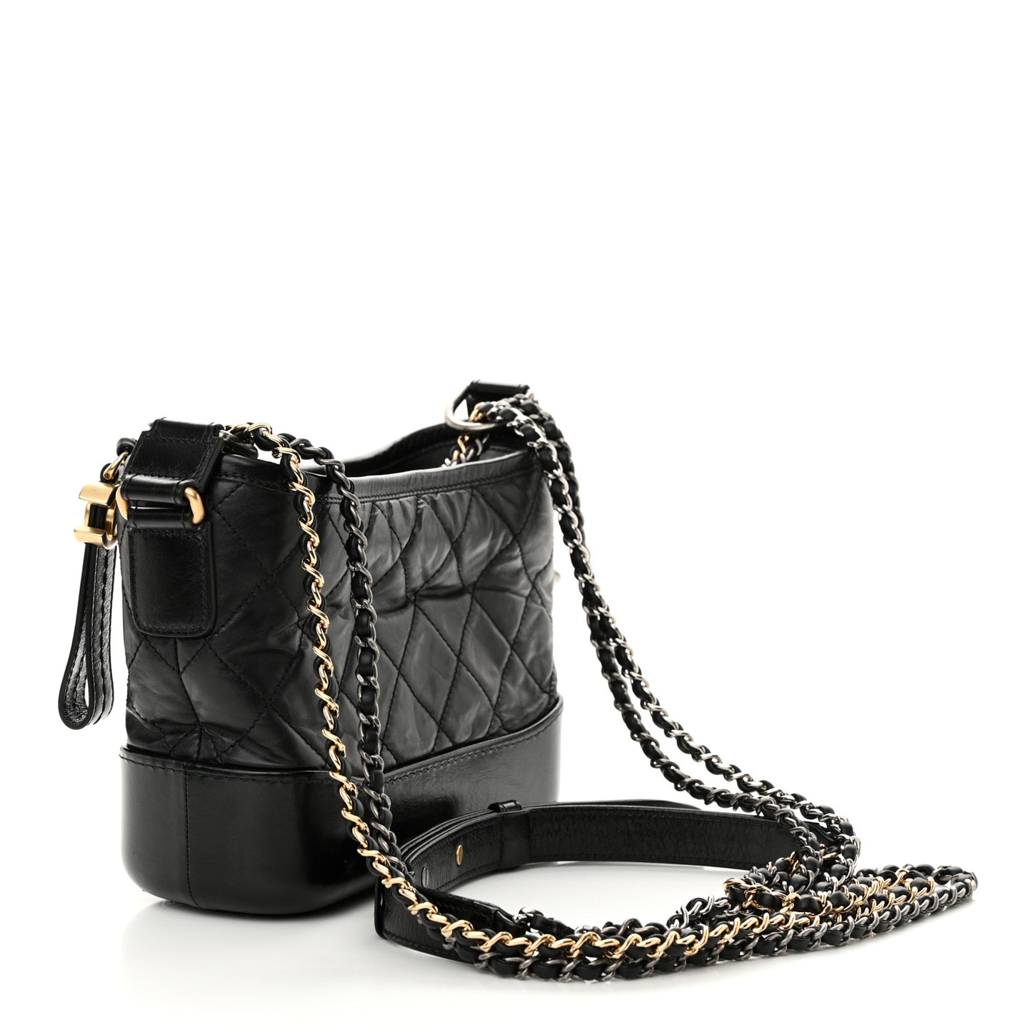 Aged Calfskin Quilted Small Gabrielle Hobo Black