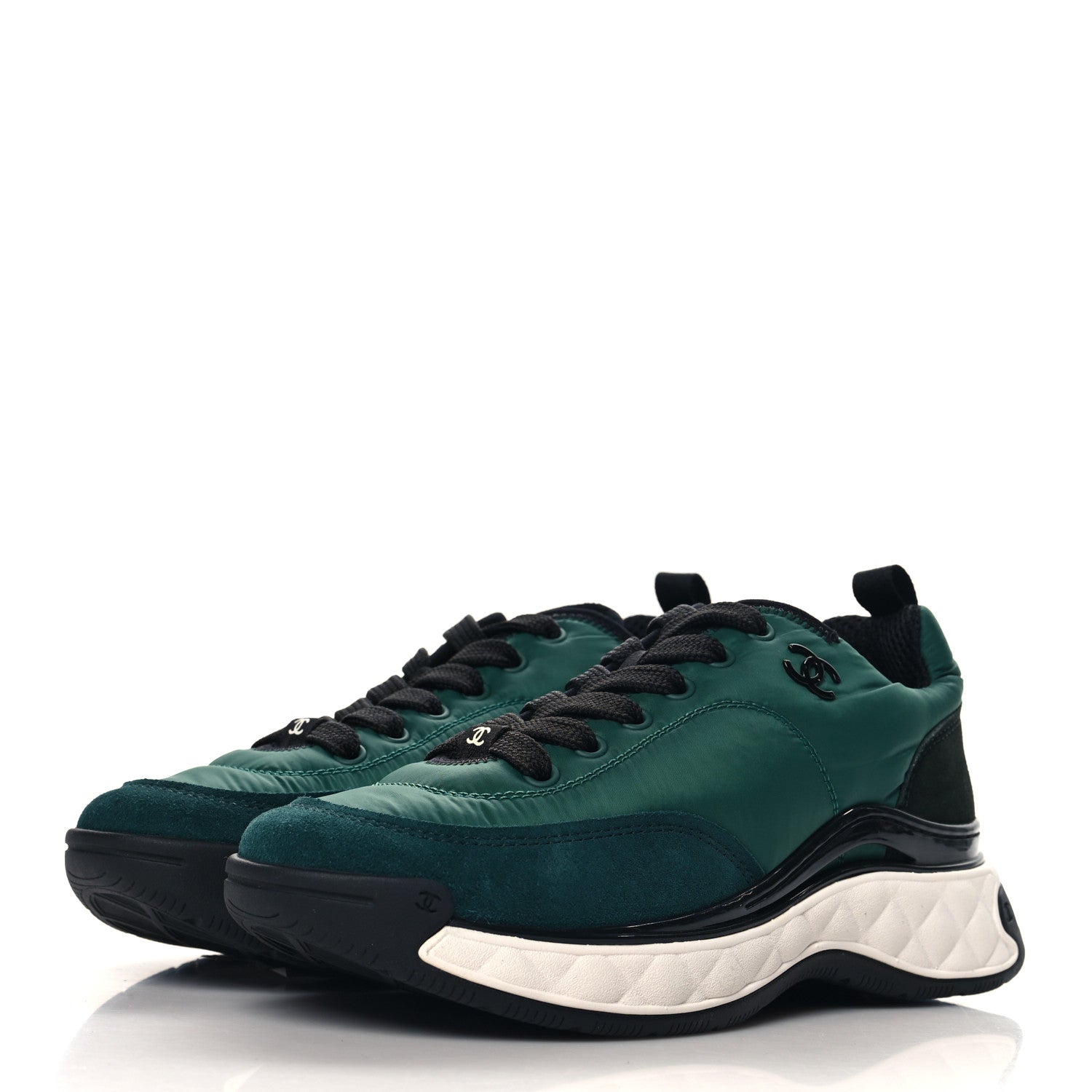 Chanel Nylon Suede Calfskin CC Sneakers 35.5 Green 4 of 9