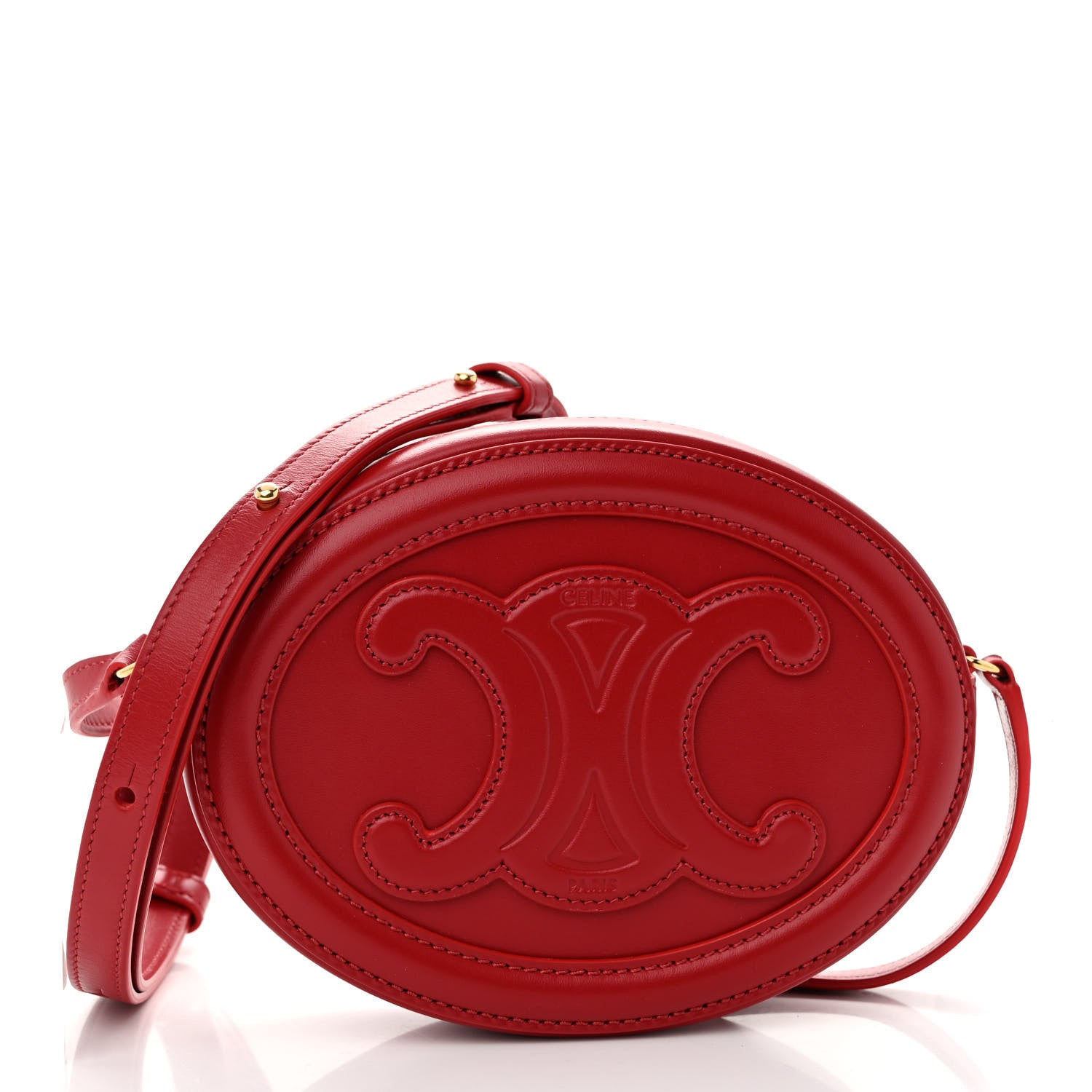 Celine Smooth Calfskin Cuir Triomphe Oval Purse Crossbody Red 1 of 10