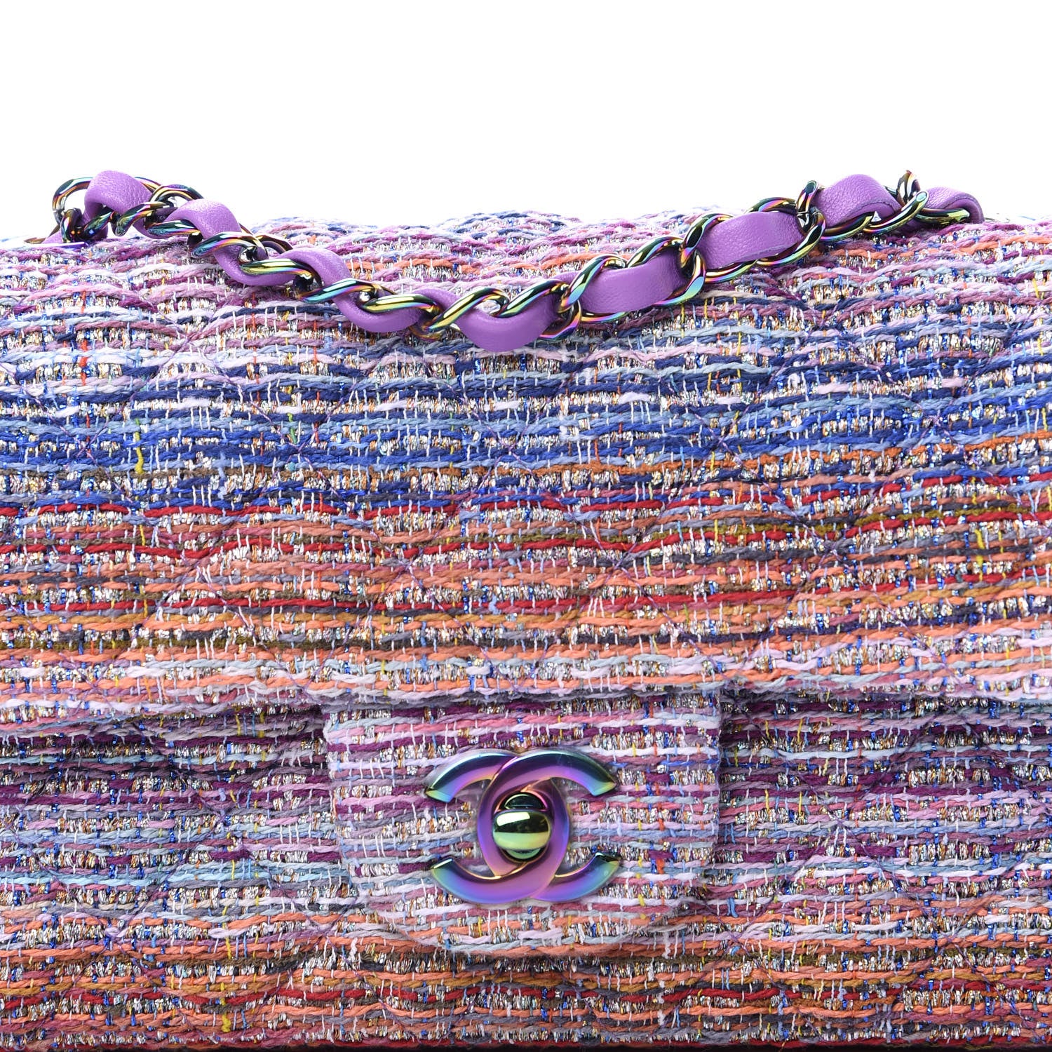 Chanel Tweed Quilted Mini Rectangular Flap Blue Pink Orange 10 of 11