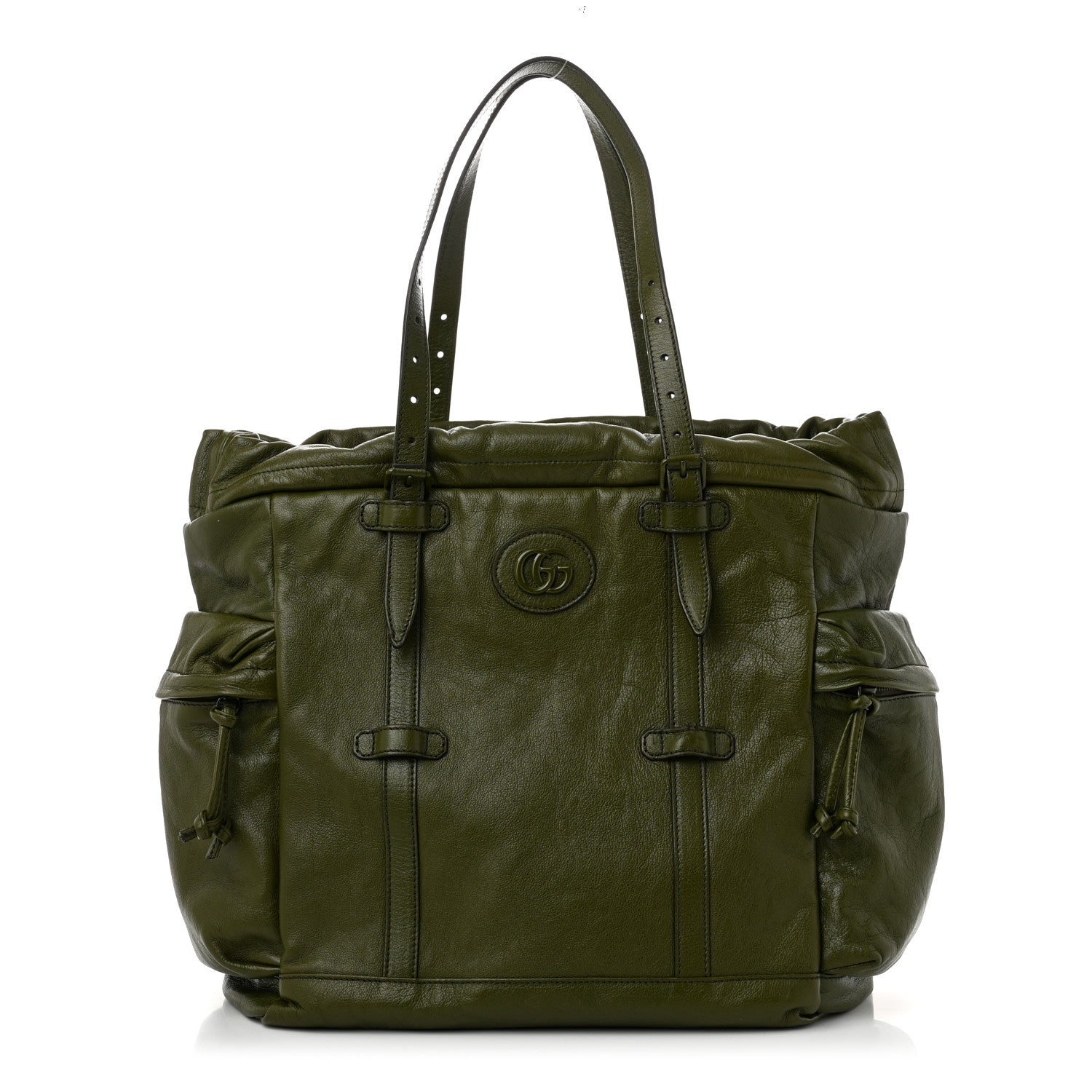 Gucci Piuma Lux Energy Monochrome Double G Drawstring Tote Military Wood 1 of 12