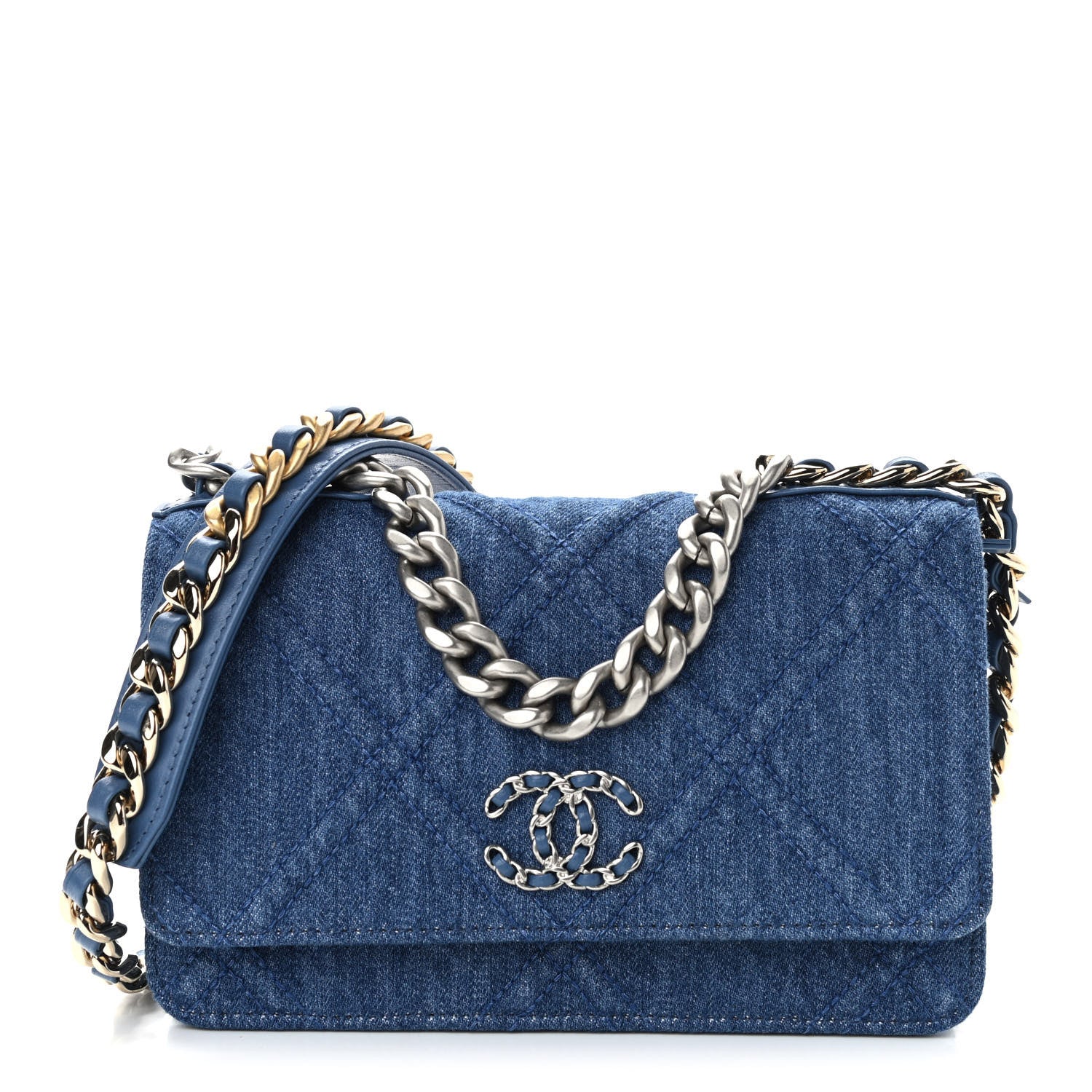 Chanel Denim Quilted Chanel 19 Wallet On Chain WOC Blue 1 of 11