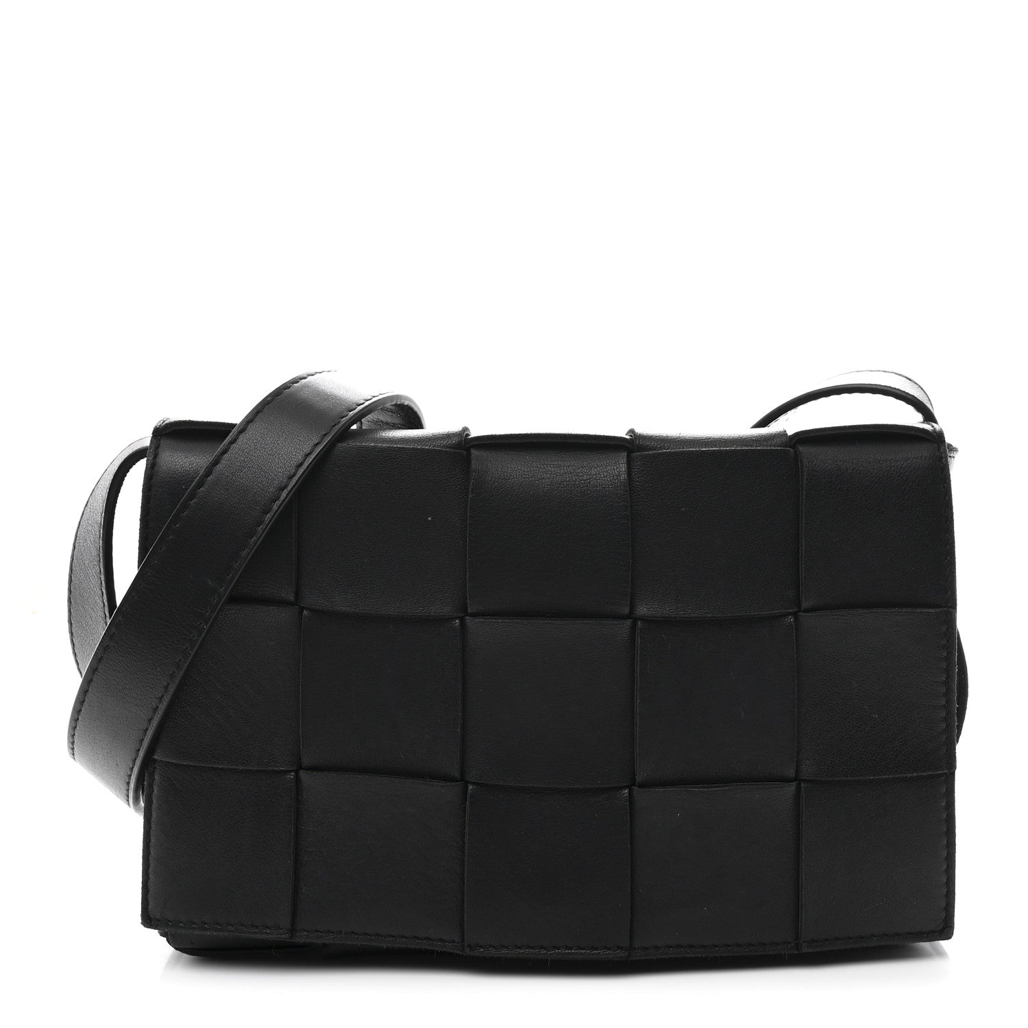 Bottega Veneta Lambskin Maxi Intrecciato Cassette Crossbody Bag Black 1 of 10