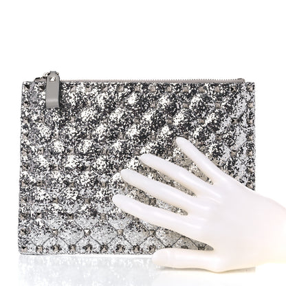 Valentino Garavani Glitter Rockstud Spike Zip Pouch Silver 2 of 6