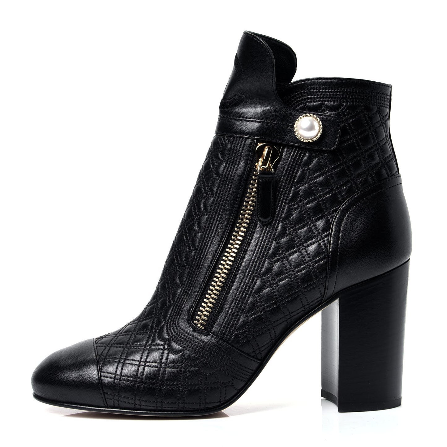 Lambskin Pearl Qulited CC Cap Toe Short Boot 40 Black