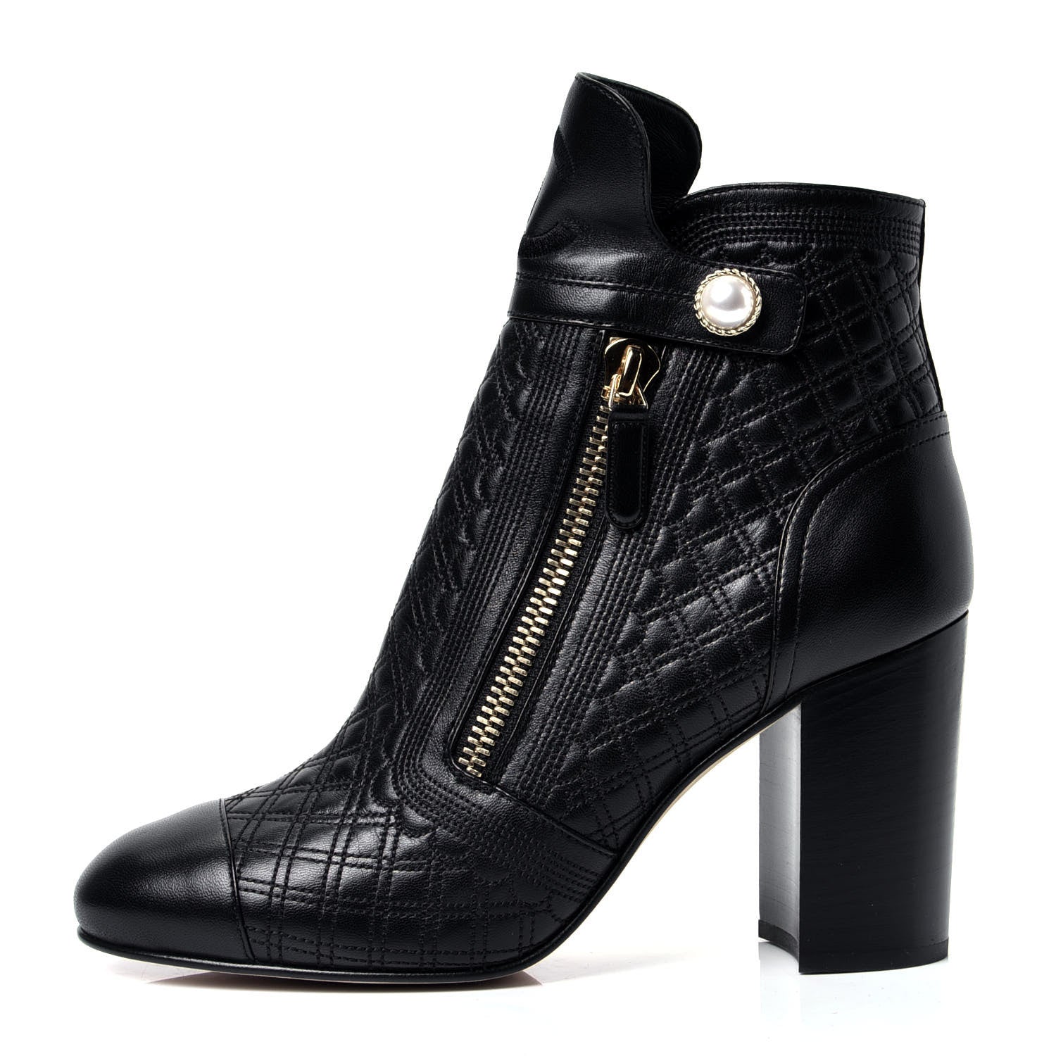 Chanel Lambskin Pearl Qulited CC Cap Toe Short Boot 40 Black 1 of 9