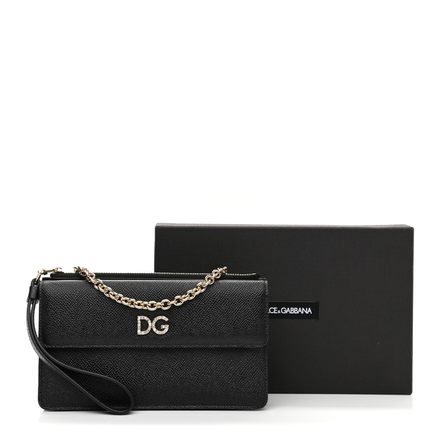 Dauphine Embellished Logo Chain Pouch Black