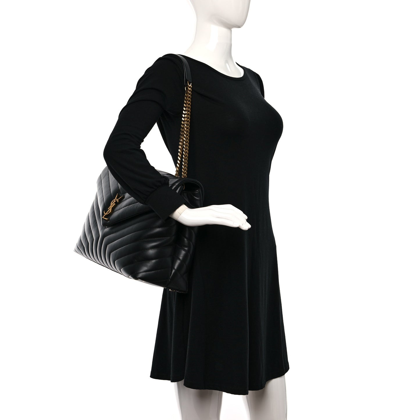 Calfskin Y Quilted Monogram Large Loulou Chain Satchel Black